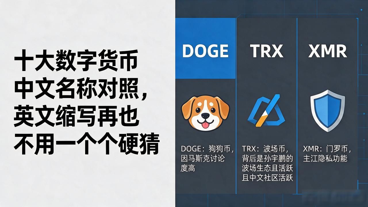 十大数字货币中文_数字资产英文缩写对应中文名_主流加密货币中英文名称对照表